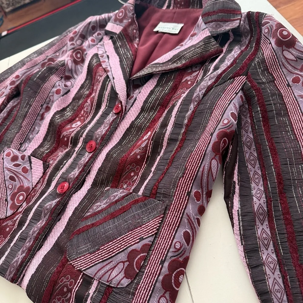 Bantry Bay by Tina Conrato Textured Tapestry Blazer Eclectic Mixed Media 90s - Picture 2 of 7